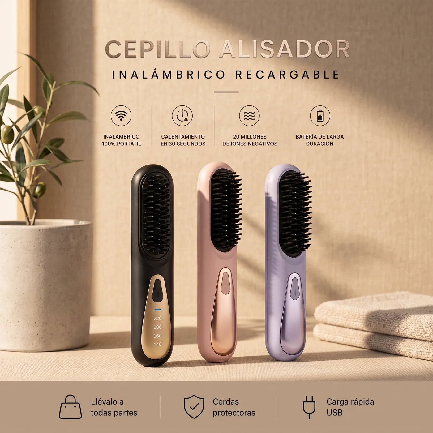 Cepillo Alisador Inalámbrico Recargable